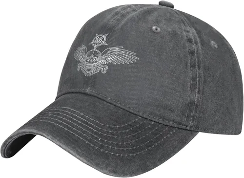 Cowboy Hat Trendy Hats for Man and Women Djustable Four Season Outdoor Baseball Cap of Hell Skull with Angel Deep Heather