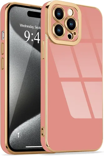 Miniatura 127 de Lafunda Diseñada para iPhone 13 Pro, fundas lujosas con chapado lindo para mujeres y niñas, elegante borde dorado, a prueba de golpes, TPU con funda