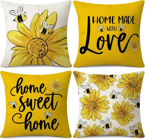 Miniatura 7 de Juego de 4 fundas impermeables para cojín de primavera, uso al aire libre, de 18 x 18 pulgadas, con diseño de mariposa, libélula, mariquita y abeja