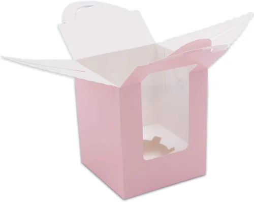 Miniatura 4 de EUSOAR Cajas individuales para cupcakes, 25 recipientes individuales de 3.6 x 3.6 x 4.3 pulgadas, cajas de regalo para magdalenas con asa para Rosa