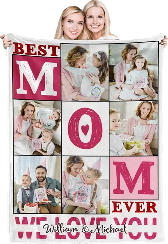 Youltar Regalos personalizados para el día de la madre para mamá, manta de fotos personalizada de hija e hijo, 6 collages de fotos de 30 x 40