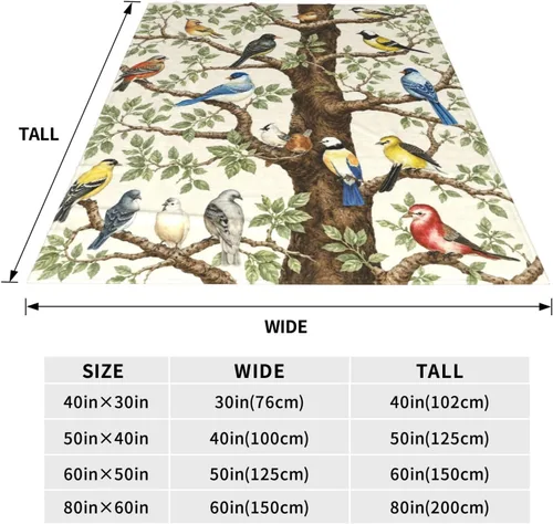 Miniatura 4 de Bird Blanket, Colorful Songbird Throw Blanket, Nature Botanical Birds Gifts Blankets Stuff Fleece Flannel Plush Bedding for Bird Lover Women Men