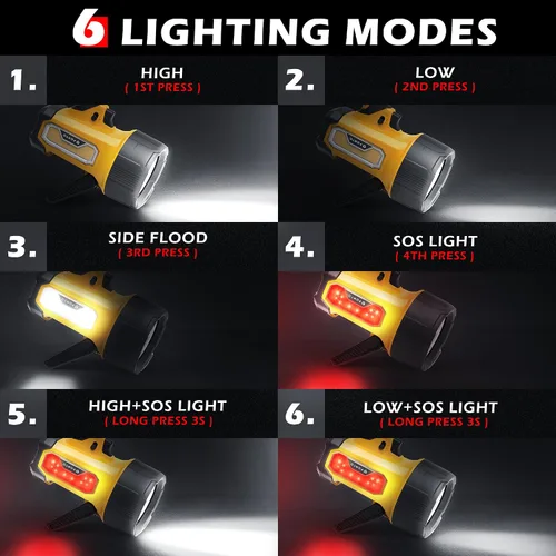 Miniatura 2 de FORTO Foco recargable, 200000 lúmenes, luz de mano con soporte plegable, 6 modos IPX7, impermeable, luces LED para pasear al perro, caza, camping