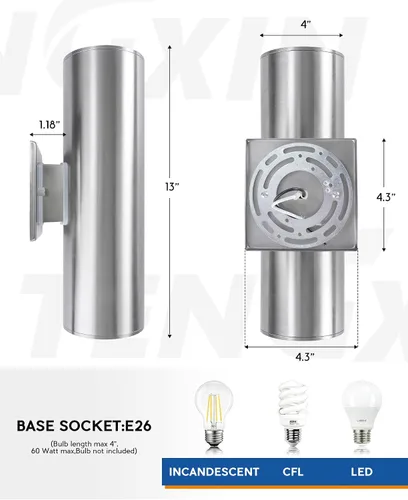 Miniatura 4 de TENGXIN Aplique de pared al aire libre del atardecer al amanecer, lámpara de pared con cilindro de acero inoxidable, luces exteriores para casa