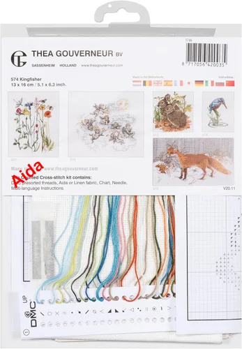 Miniatura 5 de Thea Gouverneur - Kit de punto de cruz contado, martín pescador, Aida, 14 unidades, kit de bordado para adultos, hilos de bordado DMC y otros