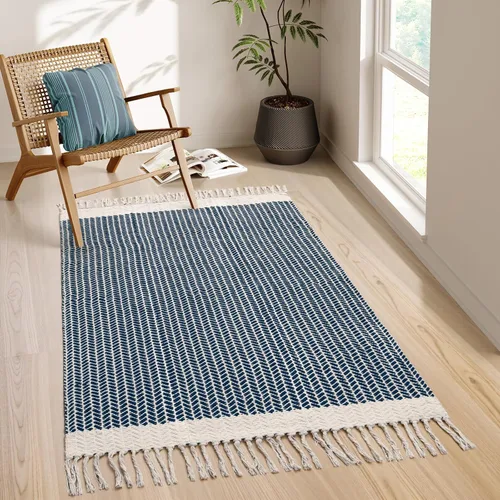 Miniatura 27 de Lahome Alfombras de baño bohemias, alfombra pequeña de 2 x 3 pies, alfombra ligera para entrada, alfombra de algodón tejida con borlas, alfombra