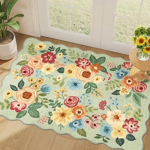 Miniatura 74 de DUKINO Alfombra de área de 6 x 9 pies, alfombra floral para sala de estar, ligera, antideslizante, lavable, alfombra de interior de pelo bajo