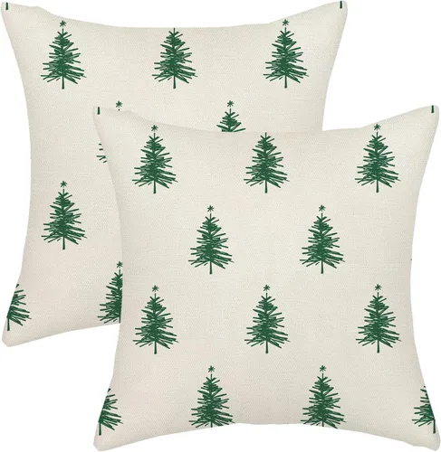 Miniatura 19 de AGAYNA Juego de 2 fundas de almohada decorativas con diseño de acuarela verde salvia para árbol de Navidad de 16 x 16 pulgadas, para sofá, invierno