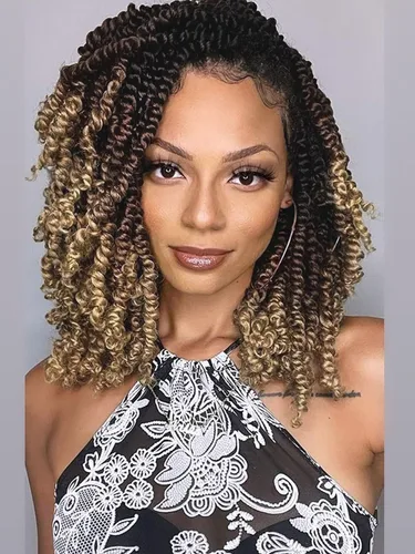 Miniatura 15 de 8 paquetes de extensiones de cabello sintético pretrenzado y prerrizado de ganchillo de 14 pulgadas, con rizos de pasión, para mujeres negras