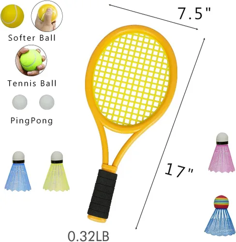 Miniatura 4 de Raquetas de tenis para niños con bolsa de transporte, pelotas de entrenamiento suaves y pájaros de bádminton, juego de regalo de raquetas de tenis