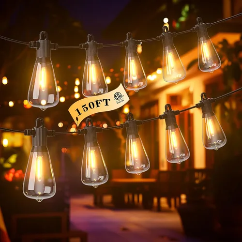 Miniatura 15 de Guirnalda de luces LED para exteriores, 25 pies, impermeables, para patio, con 12+1 bombillas Edison ST38 inastillables, luz colgante blanca cálida