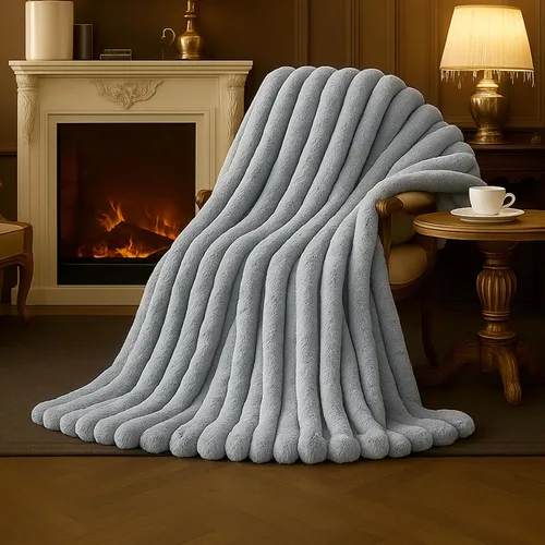 Amélie Home - Manta de piel sintética para sofá, acogedora manta mullida de felpa suave a rayas para sofá familiar, silla, dormitorio, 55 x 70 Rayas