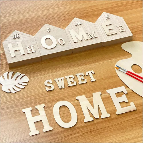 Miniatura 4 de Bloques en forma de casa de madera sin terminar de 6 pulgadas, 4 piezas para manualidades, casa de madera en blanco, letrero conmemorativo