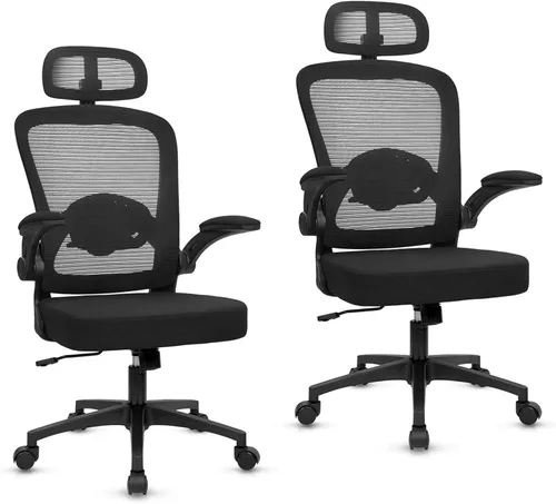 Miniatura 14 de KLASIKA Sillas de escritorio de oficina con ruedas, silla ergonómica de malla con soporte lumbar de altura ajustable, silla giratoria