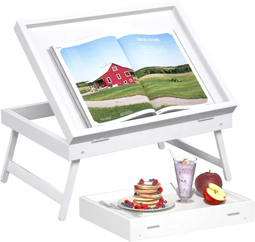 Miniatura 10 de Bandeja de cama para desayuno, bandeja de comida con patas plegables, bandeja de cocina para escritorios de regazo, portátil, computadora, sofá