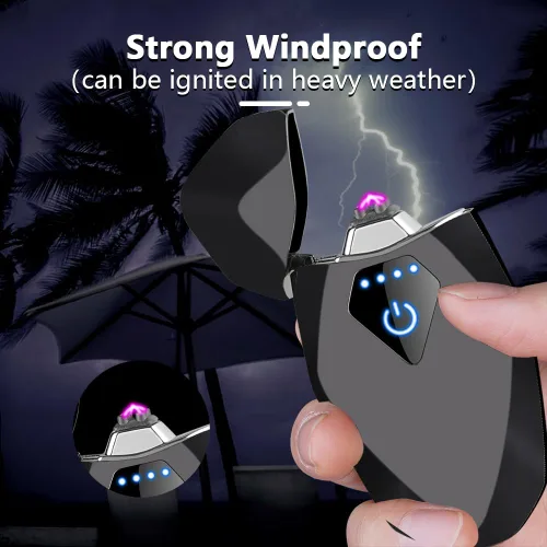 Miniatura 2 de Encendedor de plasma a prueba de viento, encendedor de doble arco, recargable por USB, encendedor eléctrico con indicador de batería LED, mini
