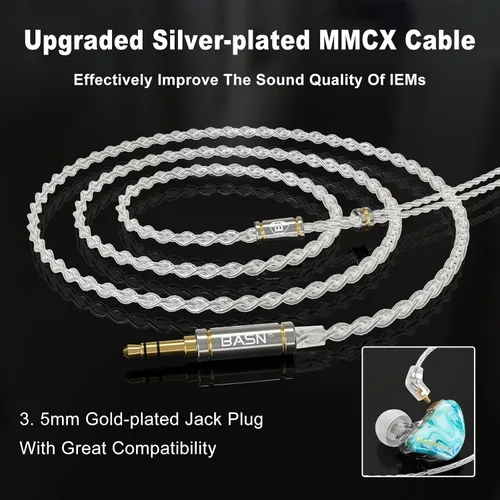 Miniatura 4 de BASN MMCX - Auriculares intraurales con monitor de oído, auriculares IEM de triple driver para músico y baterista, auriculares estéreo HiFi