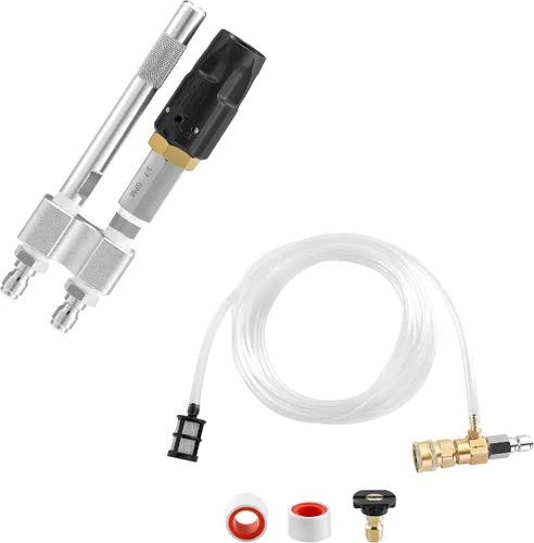 JOEJET Inyector aguas abajo para lavadora a presión, kit de inyector químico fijo con conexión rápida de 3/8 pulgadas, boquilla giratoria M5 de