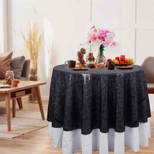 Miniatura 23 de DUOBAO Mantel Redondo Amarillo de 60 Pulgadas Mantel de Mesa con Lentejuelas Decoración de Cumpleaños Manteles con Lentejuelas Manteles de Mesa