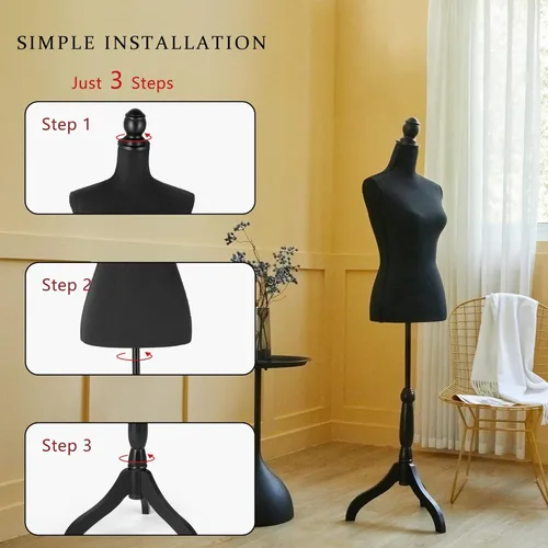 Miniatura 3 de Vestido forma de maniquí femenino Torso, cuerpo de maniquí ajustable en altura con soporte para costura, exhibición, negro