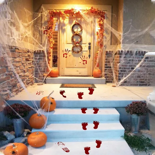 Miniatura 7 de Calcomanías de suelo con huella de mano sangrienta, calcomanías de pared de tamaño real, decoraciones de ventana de Halloween aterradoras