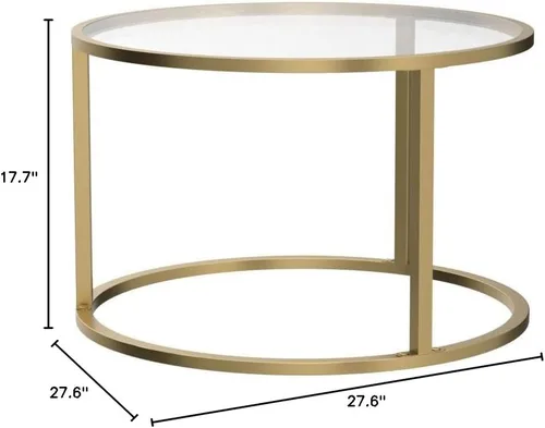 Miniatura 3 de SAYGOER Mesa de café pequeña de vidrio, mesa de café redonda dorada para espacios pequeños, mesa central moderna y simple con marco dorado para sala