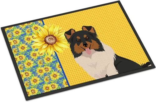 Miniatura 357 de Caroline's Treasures WDK5313MAT Airedale Terrier - Tapete para puerta delantera de 18 x 27 pulgadas, diseño de girasoles de verano, para entrada