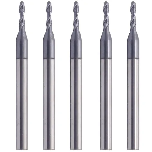 BestParts 5 piezas de molino de punta de bola de carburo sólido de alto rendimiento, recubierto AlTiN, 2 flautas, hélice de 30 grados, diámetro de