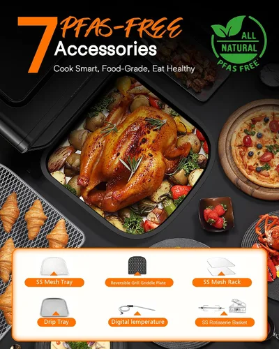 Miniatura 5 de Nuwave Brio - Horno freidora de aire rotisserie 10 en 1 de 15.5 cuartos de galón, tamaño familiar XL, freír con aire uniforme y crujiente