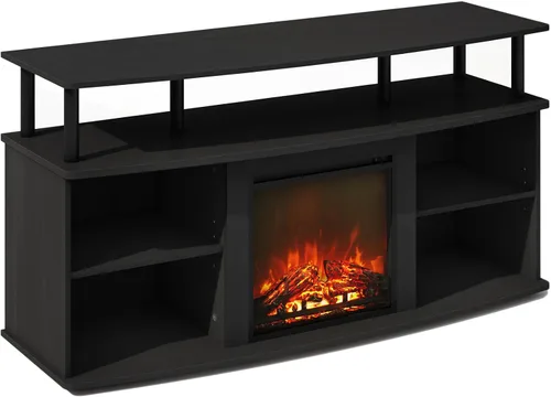 Miniatura 19 de Furinno Jensen - Soporte para TV con chimenea y centro de entretenimiento con almacenamiento abierto para TV de hasta 55 pulgadas, color gris roble