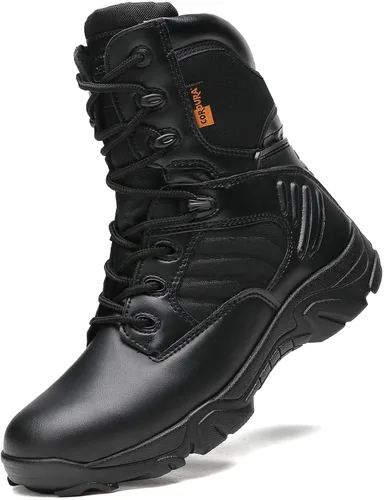 Botas tácticas para hombre, botas de combate de 8 pulgadas, botas de trabajo para hombres, duraderas con cremallera lateral, botas militares de
