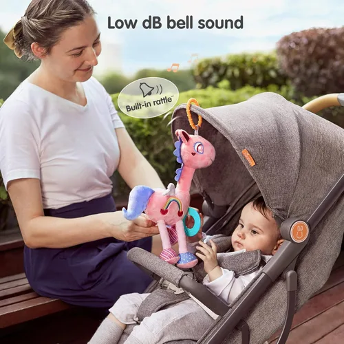 Miniatura 2 de TUMAMA - Juguete de sonajero colgante de felpa para bebé, asiento de coche, cochecito de viaje, tapete de juego, juguete de felpa suave con Rosa
