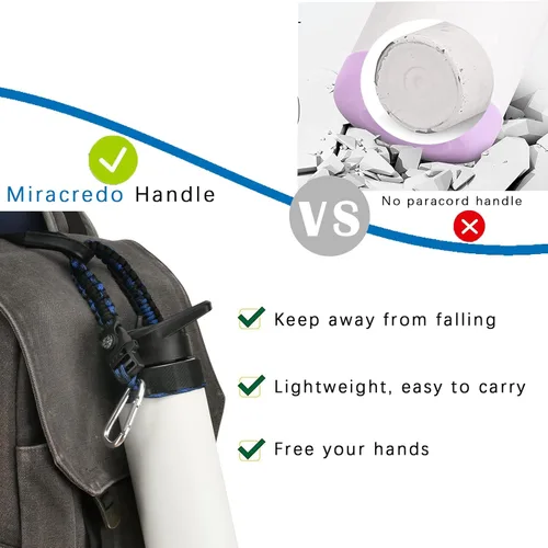 Miniatura 4 de Paracord Handle for Hydro Flask Water Bottles Standard/Wide Mouth, Strap Holder with Safety Rubber Ring & Carabiner, Easy to Carry and Durable Rosado