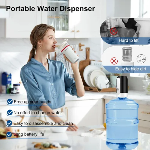 Miniatura 2 de Dispensador de botellas de agua de 5 galones, bomba de botella de agua de carga USB, dispensador de agua portátil para beber eléctrico para 2-5