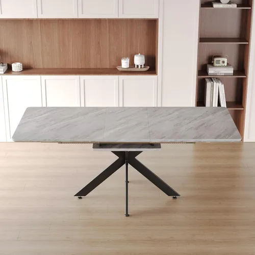 Miniatura 25 de Mesa de comedor de mármol para 4-8, mesa de comedor extensible de 62.4 a 78.15 pulgadas, mesa de cocina moderna, mesa rectangular que ahorra espacio