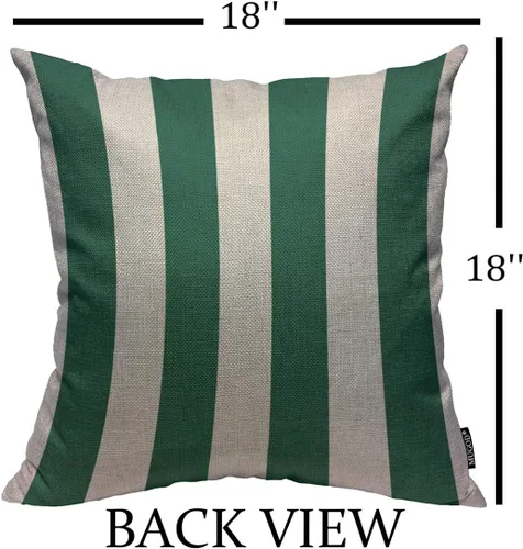 Miniatura 2 de Mugod Funda de almohada cuadrada de lino con patrón de rayas verde esmeralda y blanco, para el hogar, para hombres, mujeres, dormitorio, sala