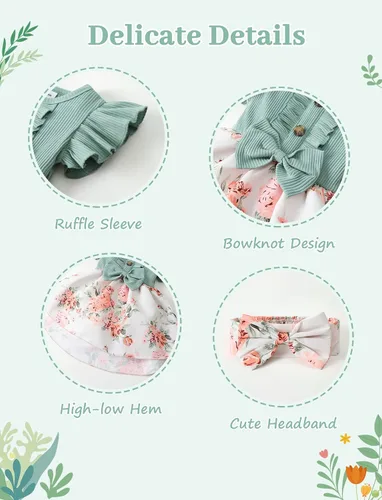 Miniatura 5 de Vestido de niña recién nacida, floral, manga con volantes, casual, vestido de playa, vestido de princesa con falda de princesa, vestidos de verano