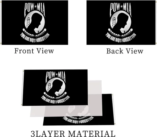 Miniatura 3 de Bandera de Pow Mia de 4 x 6 pies, banderas militares de poliéster resistente para exteriores de doble cara de 3 capas 200D con cabecera de lona