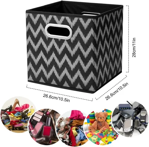 Miniatura 5 de Contenedores de almacenamiento de cubo plegable Cajas de almacenamiento de tela con inserciones de chevron Cajas de almacenamiento de tela plegables