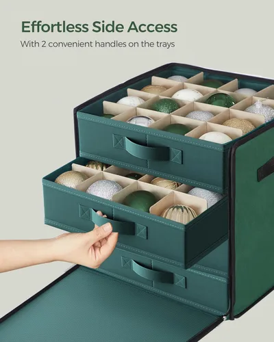 Miniatura 3 de SONGMICS Caja de almacenamiento de adornos de Navidad, con lateral abierto, contenedor de almacenamiento de Navidad apilable con tapa, 4 bandejas