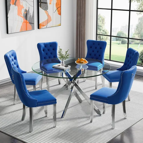 Miniatura 42 de Juego de 4 mesas de comedor redondas de vidrio para 4, juego de mesa de cocina pequeña para 4, mesa redonda de vidrio de 35 pulgadas, juego de 4