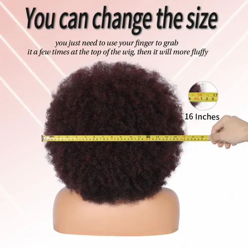 Miniatura 3 de Kalyss Pelucas Afro Largas de 16" para Mujeres Negras, Pelucas Afro Rizado Kinky de los Años 70 Color Negro Cereza, Pelucas Grandes con Volumen