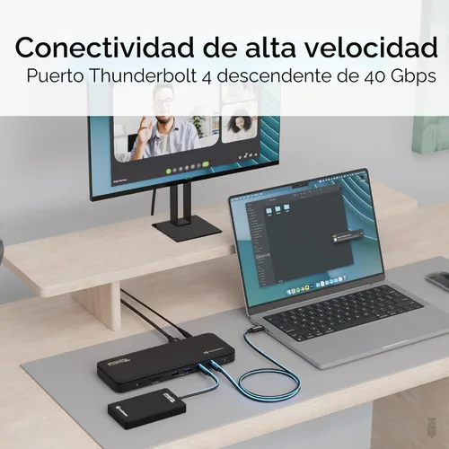 Miniatura 4 de Plugable Base de Conexión Thunderbolt 4 con Carga de 100W, Certificado Thunderbolt, Estación de Acoplamiento para Laptop con Monitor Dual Único 8K