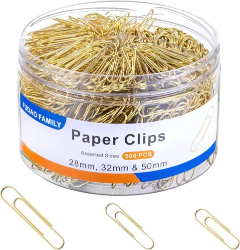FUDAO FAMILY Clips de papel de varios tamaños, 500 unidades, dorado, pequeño, mediano, grande