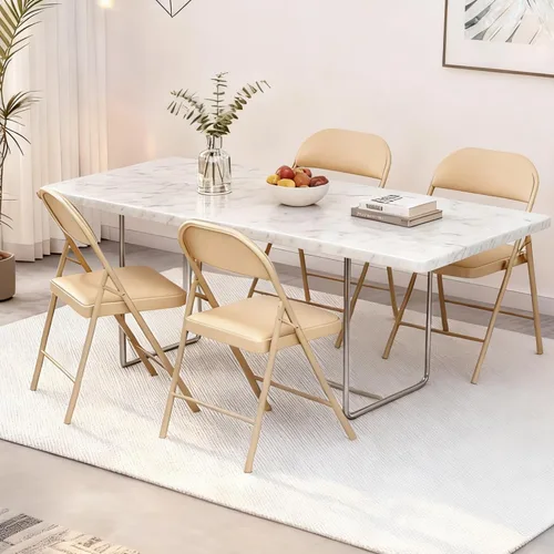 Miniatura 2 de Alpen 4 Pack Folding Chairs Leather Padded, Steel Frame Portable Stackable Commercial Seat, Comfy for Home Office Party Indoor Outdoor, Black