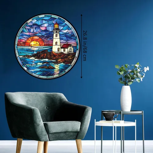 Miniatura 6 de Rompecabezas de faro de playa con vidrio emplomado para adultos de 1000 piezas, rompecabezas de atardecer en el océano, rompecabezas de paisaje