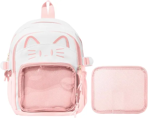 Miniatura 13 de Bolsa Kawaii Cat Ita, bolso con pines, bolsa con inserto, para uso diario y cosplay, nailon, Negro-blanco, Pequeño, Kawaii