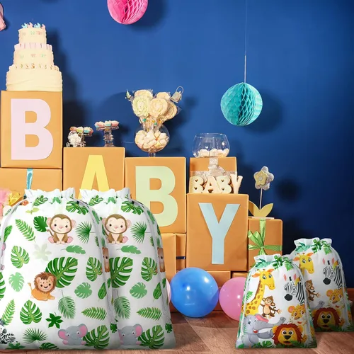 Miniatura 3 de 4 bolsas con cordón de safari de animales, regalos de selva, regalos de fiesta, bolsas de golosinas para baby shower, revelación de género