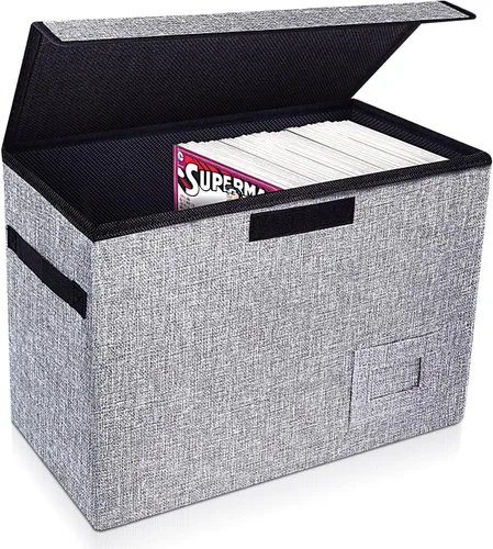 Leffis Caja de Almacenamiento de Cómics, Caja 39,4 cm X 19,1 cm X 28,7 cm, Caja Corta de Cómics Plegable con Tapas Soporta 150 Cómics Contenedor de