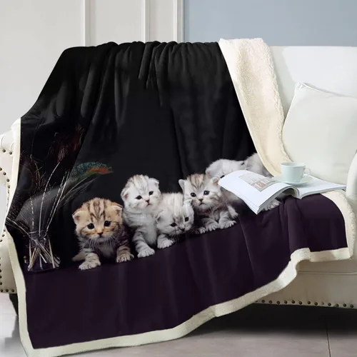 Miniatura 14 de Manta mullida de gato para mujer, manta acogedora de sherpa y gatos, lindas mantas suaves para personas amantes de los gatos, manta de felpa Kawaii